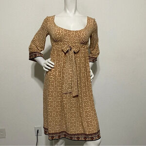 Maggy London "NEW" Brown Floral Front Bow 3/4 Sleeves Knee Length Dress Size 6